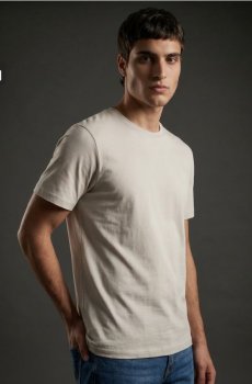 Бавовняна футболка slim fit з коротким рукавом - нюдовий