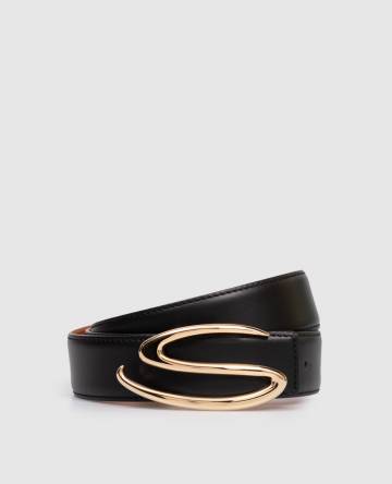 Черный кожаный ремень с монограммой логотипа