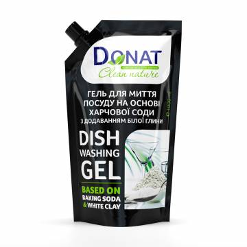 Гель для мытья посуды Donat Clean Nature на основе пищевой соды с добавлением белой глины, 1 л (дойпак) Гель для мытья посуды Donat Clean Nature на основе пищевой соды с добавлением белой глины, 1 л (дойпак)