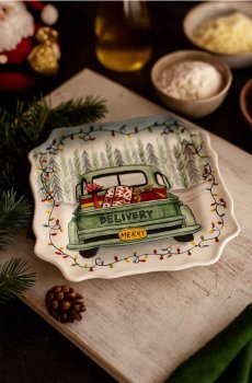 Різдвяна тарілка з мотивом автомобіля з подарунками - блідо-зелений