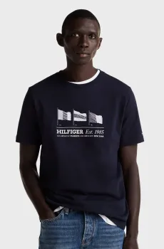 Мужская темно-синяя футболка HILFIGER FLAGS TEE Синий S Tommy Hilfiger MW0MW37439