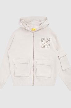 Детская бежевая спортивная куртка с принтом эмблемы