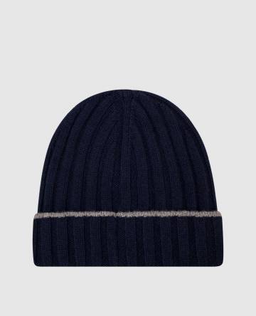 Синяя шапка из кашемира с отворотом