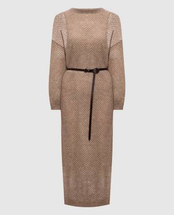 Коричневое ажурное платье с шерстью