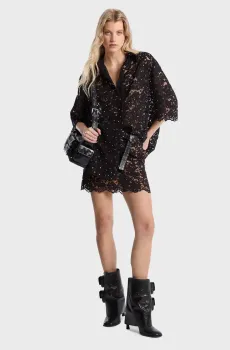 Женская черная блуза STUDDED FLORAL LACE SHIRT Черный XS Michael Kors MS540SXGTA