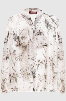 Белая блуза MSTETERE из шелка в цветочный принт