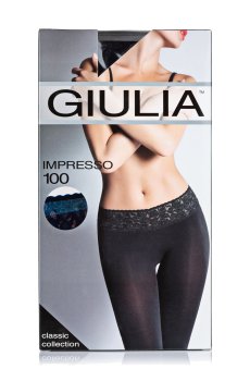 Теплые колготки женские Giulia Impresso с кружевным поясом, 100 DEN, Nero, размер 2