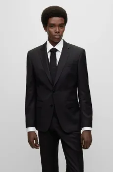 Мужской черный шерстяной пиджак Черный 48 BOSS 50469171;001