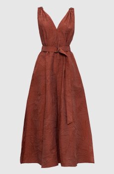 Коричневое платье миди в узоре