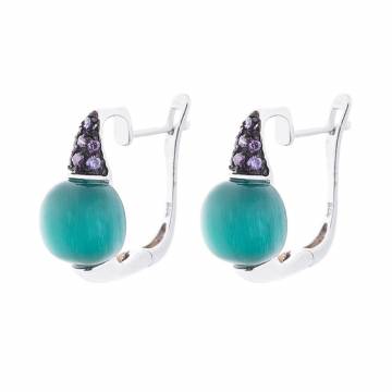 Серебряные серьги (им. улексит, фианит) 122405 Серебряные серьги (им. улексит, фианит) 122405