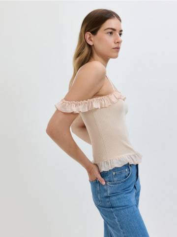 Reserved - Топ зі спадаючою бретелькою - бежевий - 594DG-08X