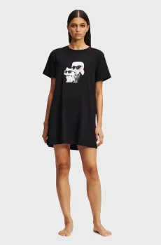 Женская черная ночная рубашка IKON Черный S Karl Lagerfeld A3W45007