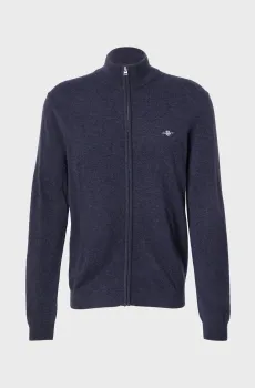 Мужской темно-синий шерстяной кардиган EXTRAFINE LAMBSWOOL ZIP CARDIGAN Синий XL Gant 8050275