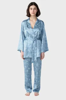 Женская синяя пижама с узором (пеньюар, топ, брюки)  REESE Синий S Etam 6551182