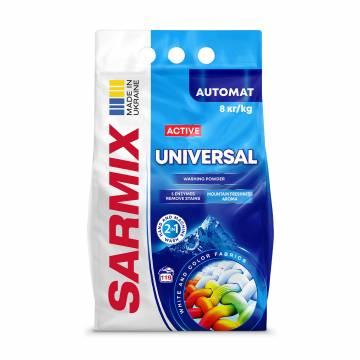 Стиральный порошок Sarmix Active Universal Автомат, 119 стирок, 8 кг Стиральный порошок Sarmix Active Universal Автомат, 119 стирок, 8 кг