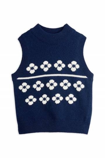 Детская жилетка с добавлением шерсти Mini Rodini Flowers цвет синий 2472010660