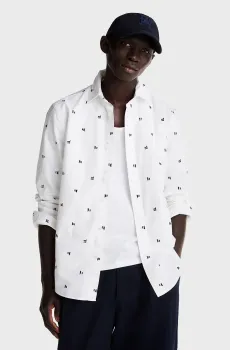 Мужская белая рубашка с узором OXFORD EMBROIDERED FLAG Белый L Tommy Hilfiger MW0MW38138