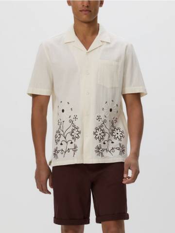 Reserved - Сорочка regular із додаванням льону - кремовий - 376BZ-01X Reserved - Сорочка regular із додаванням льону - кремовий - 376BZ-01X