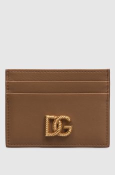 Коричневый кожаный картхолдер с металлической монограммой