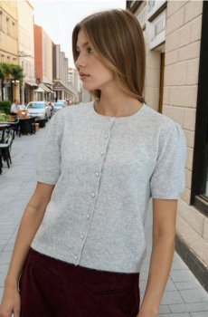 Светр з коротким рукавом і додаванням вовни - сірий