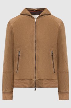 Коричневая замшевая куртка с капюшоном