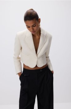 Reserved - Блейзер із текстурованої тканини - кремовий - 552KK-01X