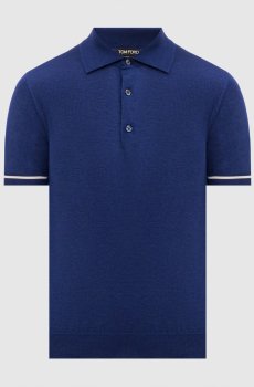 Синее поло из кашемира и шелка