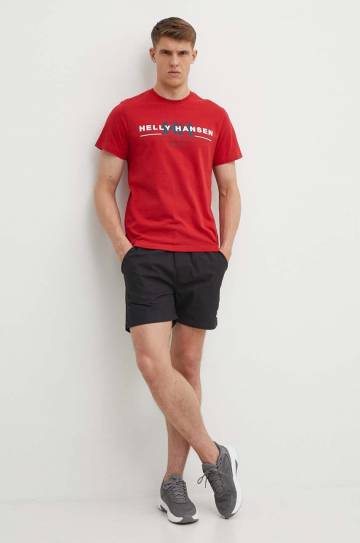 Хлопковая футболка Helly Hansen цвет красный узорный Хлопковая футболка Helly Hansen цвет красный узорный