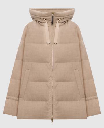 Бежевый пуховик из шерсти с люрексом