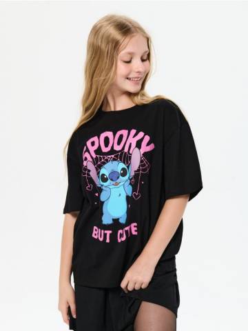 Бавовняна футболка з принтом Stitch - чорний Бавовняна футболка з принтом Stitch - чорний