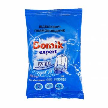 Отбеливатель и пятновыводитель кислородный Domik Expert White для белых тканей, 200 г Отбеливатель и пятновыводитель кислородный Domik Expert White для белых тканей, 200 г