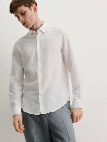 Reserved - Сорочка regular fit із додаванням льону - кремовий - 770EH-01X Reserved - Сорочка regular fit із додаванням льону - кремовий - 770EH-01X