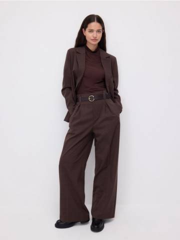 Reserved - Вільні штани зі стрілками і поясом - темно коричневий - 851GS-89M