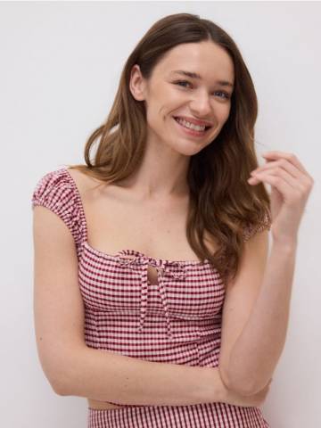 Reserved - Блузка в клітинку віші - буряковий - WU834-83X