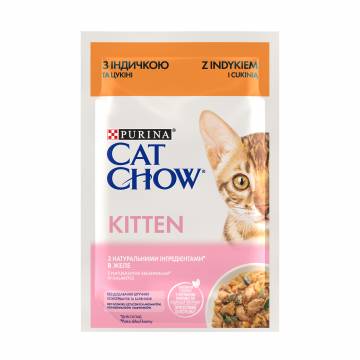 Влажный корм для котят Cat Chow Kitten с индейкой и цуккини, кусочки в желе, 85 г Влажный корм для котят Cat Chow Kitten с индейкой и цуккини, кусочки в желе, 85 г