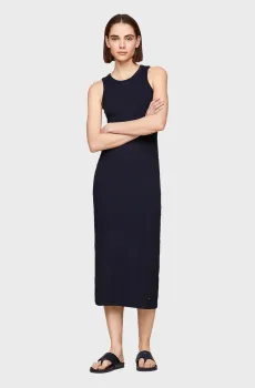 Женское темно-синее платье SLIM 5X2 RIB MIDI Синий S Tommy Hilfiger WW0WW38838