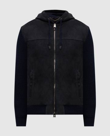 Синяя комбинированная куртка с замшей и шерстью