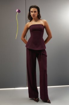 Штани-палаццо з подвійним поясом у відтінку бургунді