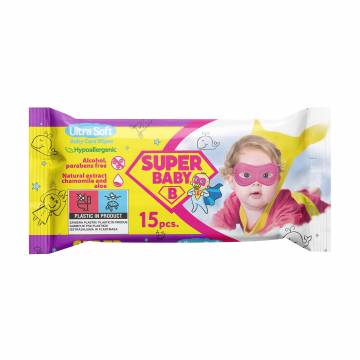 Детские влажные салфетки Naturelle Super Baby Ultra Soft Baby Care Wipes Sensetive, 15 шт