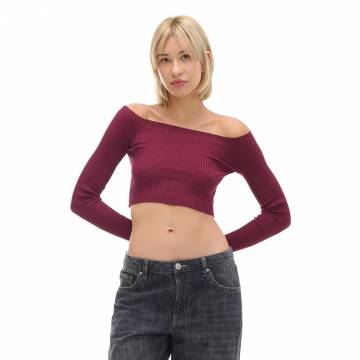 Cropp - Укорочений джемпер із трикотажу в рубчик - темно-бордовий Cropp - Укорочений джемпер із трикотажу в рубчик - темно-бордовий