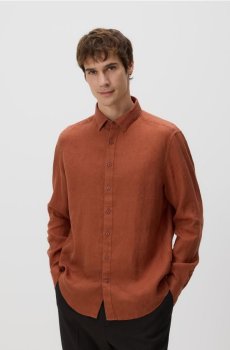 Reserved - Лляна сорочка regular fit - мідний - 555HT-28X