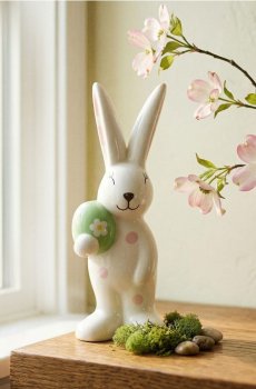 Великодня стояча декорація у формі зайчика з яйцем - різнобарвний