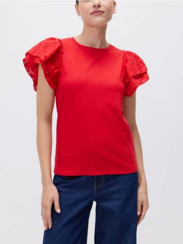 Reserved - Футболка з ажурними рукавами - червоний - WR199-33X