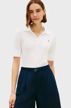 Женское белое поло POINTELLE Белый L Tommy Hilfiger WW0WW49362
