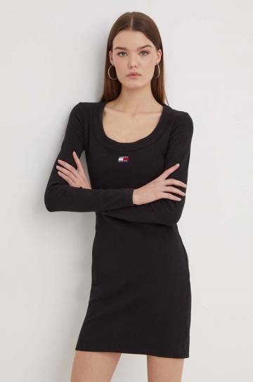 Платье Tommy Jeans цвет чёрный mini облегающая Платье Tommy Jeans цвет чёрный mini облегающая