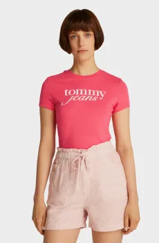Женская розовая футболка TJW SLIM ESSENTIAL LOGO Розовый S Tommy Jeans DW0DW19447