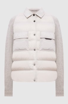 Серая пуховая куртка с цепочкой мониль