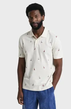 Мужское белое поло с узором EMBROIDERED GRAPHIC Белый L Gant 2014046