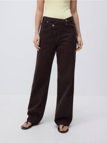 Reserved - Джинси широкого крою з асиметричною застібкою - dark grey jeans - YS777-89J Reserved - Джинси широкого крою з асиметричною застібкою - dark grey jeans - YS777-89J