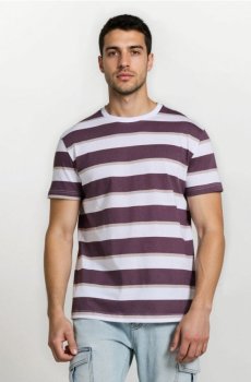 Смугаста бавовняна футболка - фіолетовий